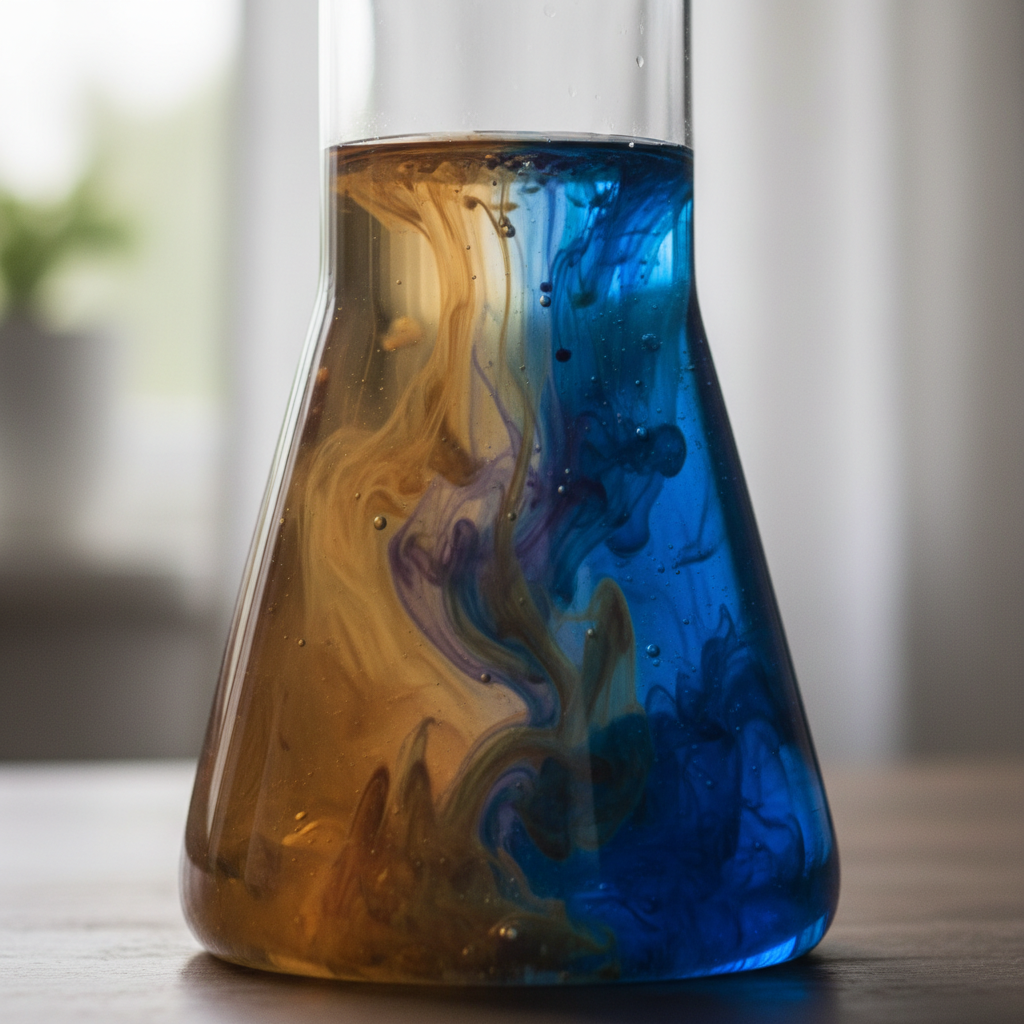 Zwei verschiedenfarbige Flüssigkeiten die sich vermischen – Symbolbild für die Überschneidung von Borderline und Narzissmus