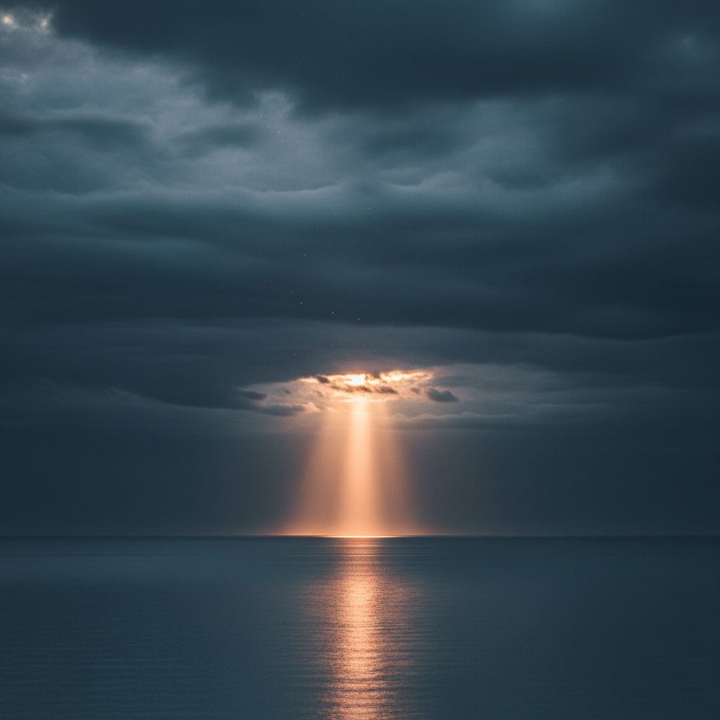 Einzelner Lichtstrahl der durch eine dunkle Wolkendecke bricht – Symbolbild für Hoffnung bei Borderline-Therapie