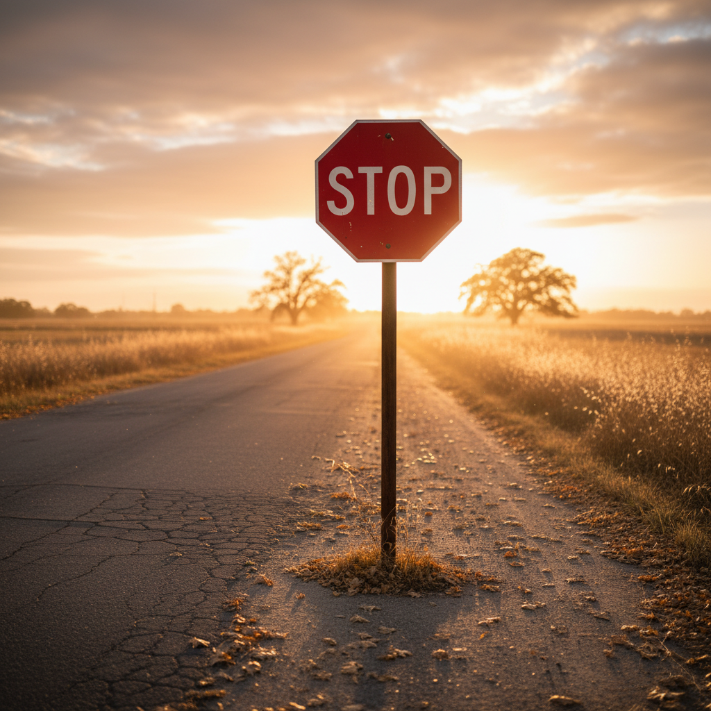 Verwaffnete Ehrlichkeit stoppen: Stoppschild in warmem Licht - Symbolbild für Grenzen setzen